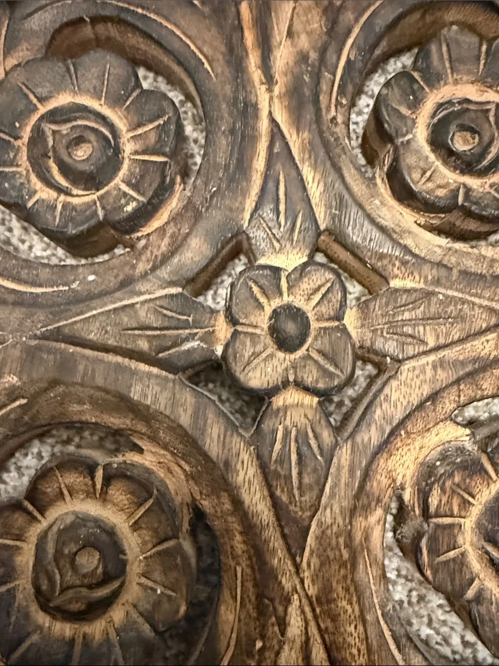 Carved Brown Floral Wood Wall Panel - Decorative Home Wall Decor